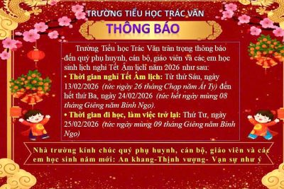 Trường Tiểu học Trác Văn phường Duy Tiên thông báo nghỉ Tết Nguyên đán Bính Ngọ năm 2026